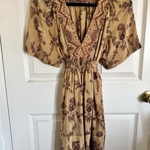 Floral Patterned Tan Dress